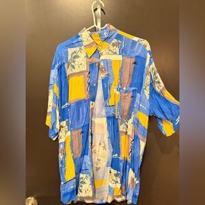 colorful patchwork button-up shirt